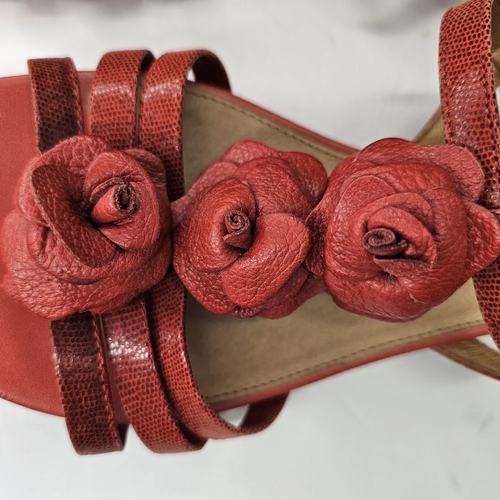 Nurture Red Leather Espadrille Wedge Sandal With Floral Accents Size 11 M